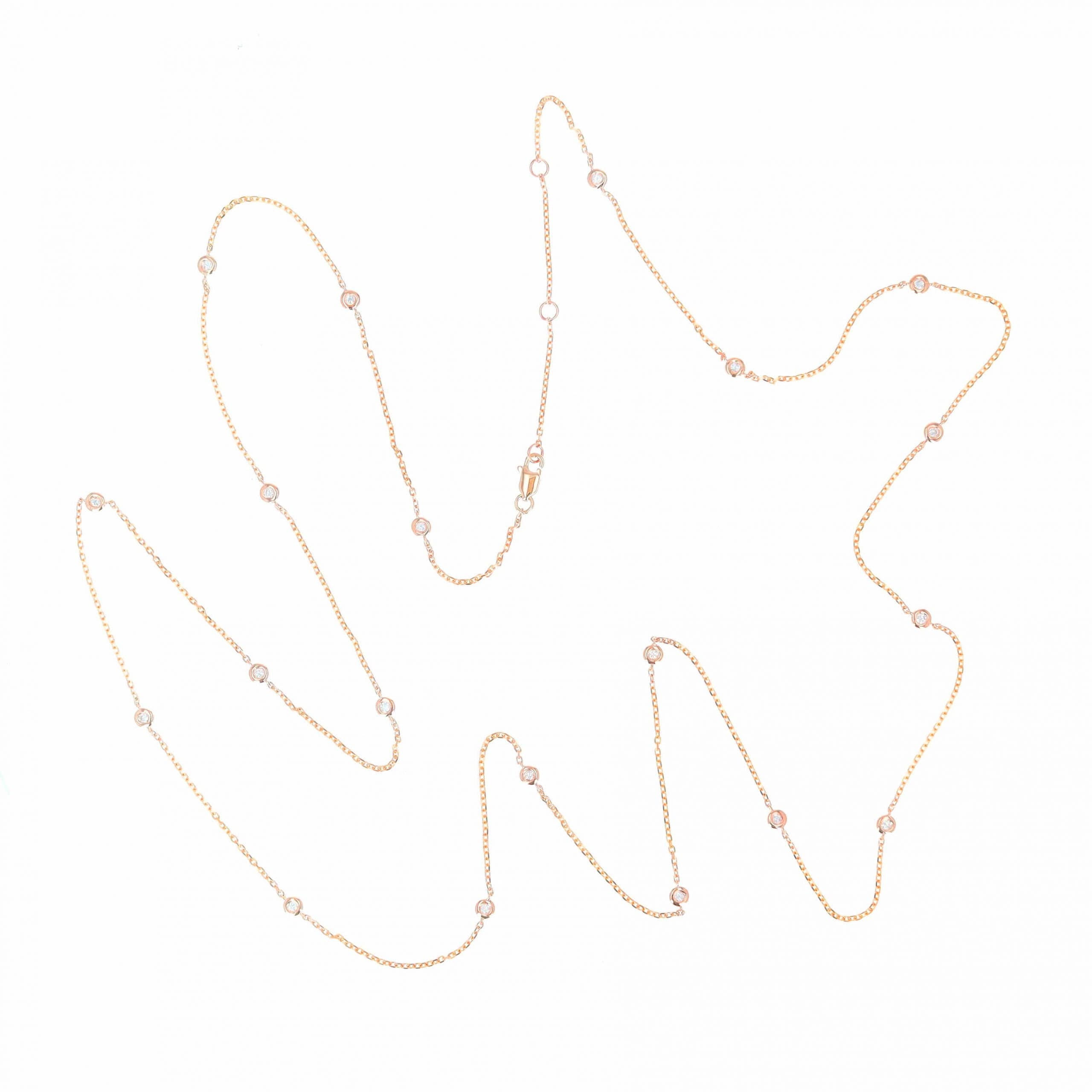 14 Karat Gold, 36″ Necklace Containing 20 Bezel Set Round Cut Diamonds Weighing 0.43 Carats