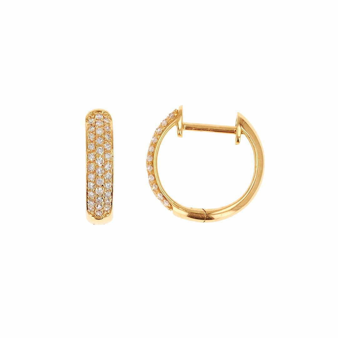 14 Karat Gold & Diamond 3 Row, 13mm Dome Pave Huggies thumbnail 2