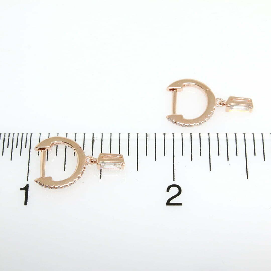 14 Karat Gold & Diamond 9.75mm Baguette Dangle Huggie Earrings thumbnail 2