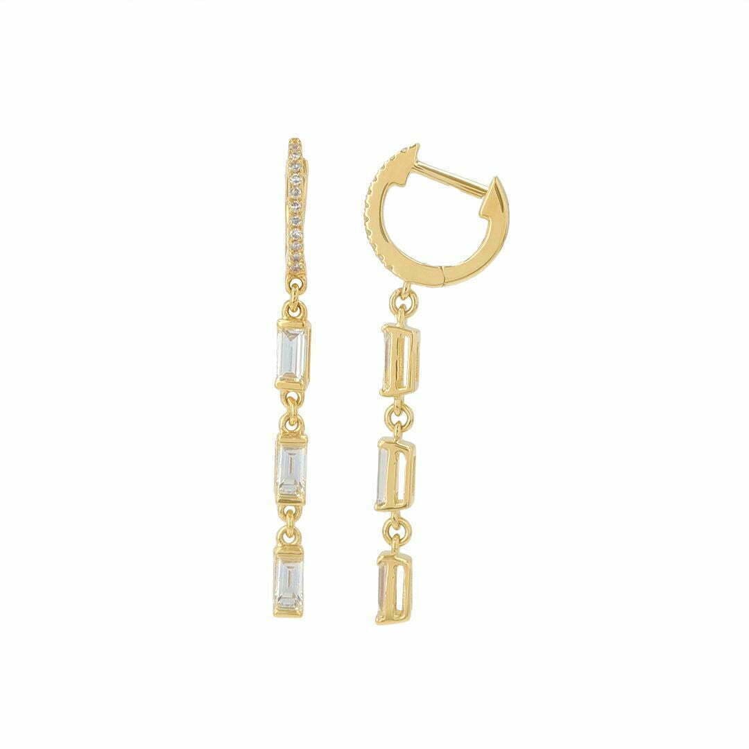 14 Karat Gold & Diamond Baguette Drop Huggie Earrings thumbnail 4
