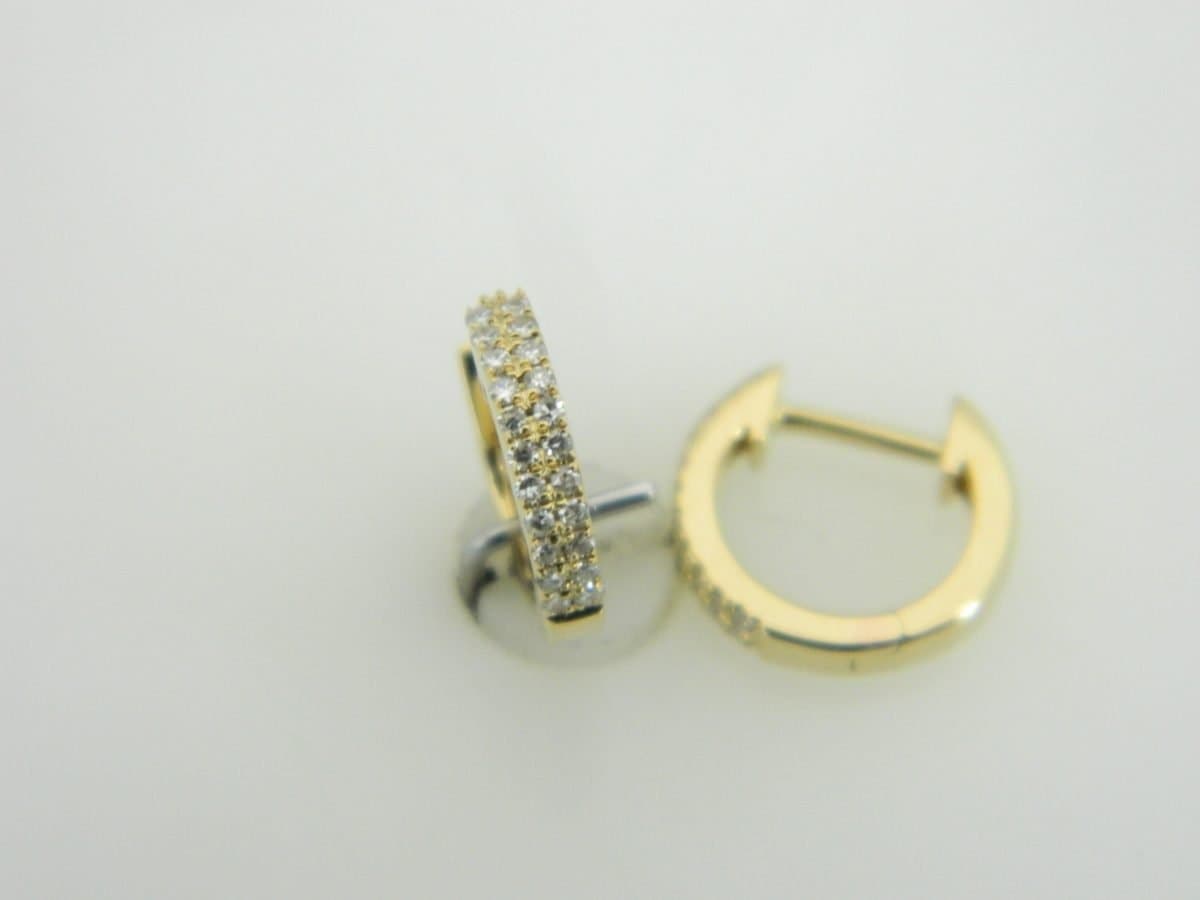 14 Karat Gold & Diamond 10mm, 2 Row Flat Pave Huggies thumbnail 4