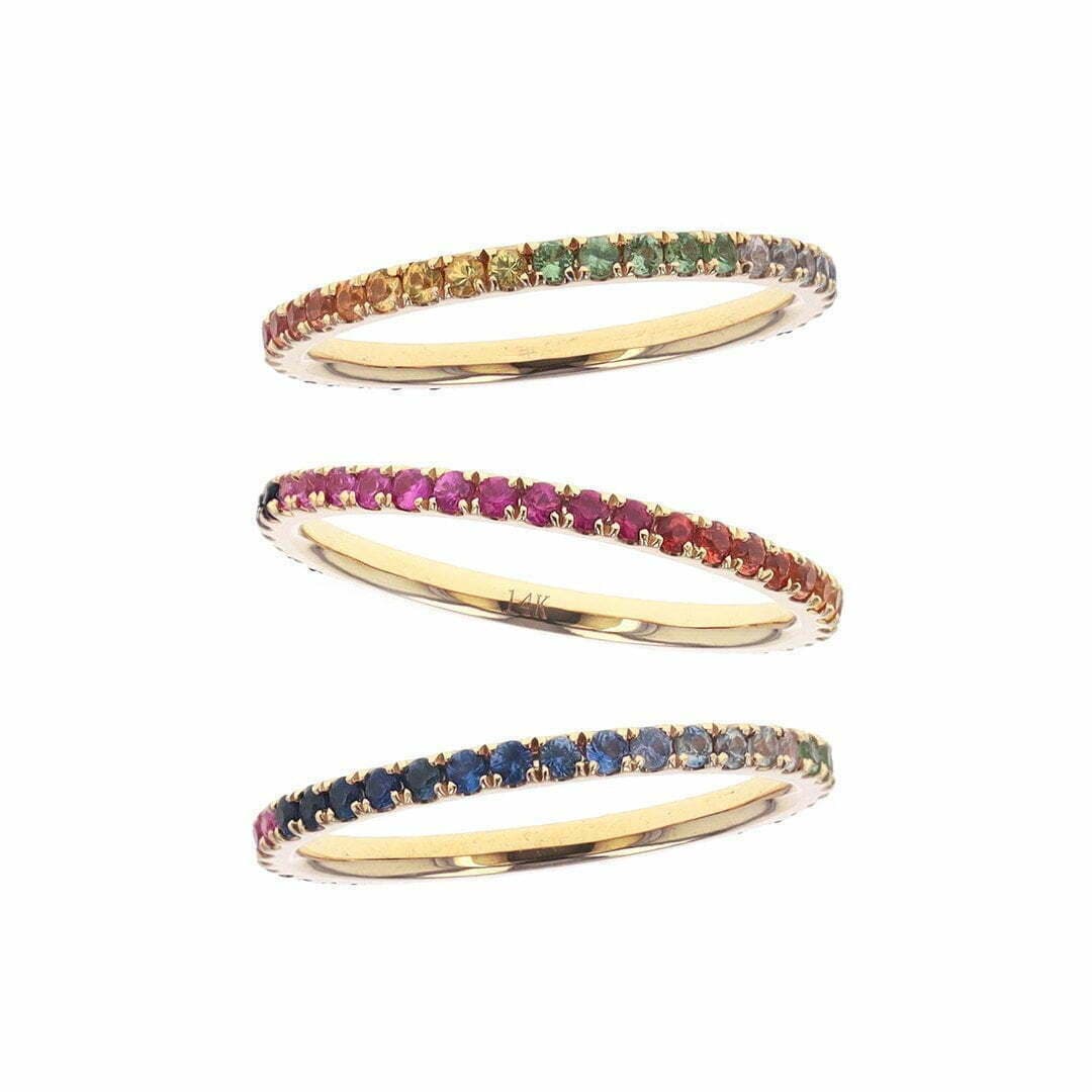 14 Karat Gold & Sapphire Shaded Rainbow Stacking Ring