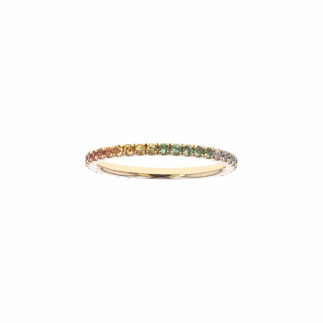 14 Karat Gold & Sapphire Shaded Rainbow Stacking Ring thumbnail 4
