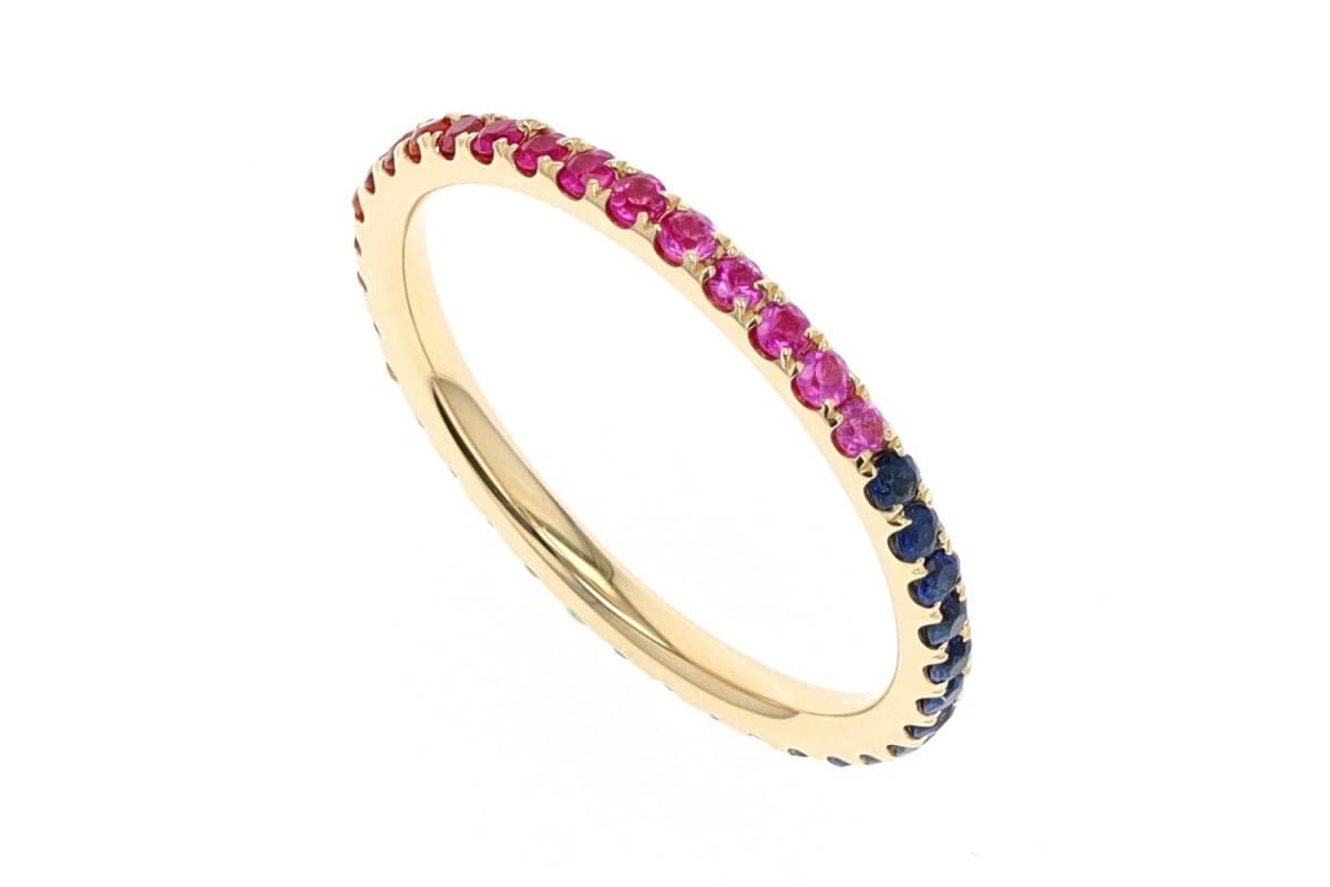 14 Karat Gold & Sapphire Shaded Rainbow Stacking Ring thumbnail 3