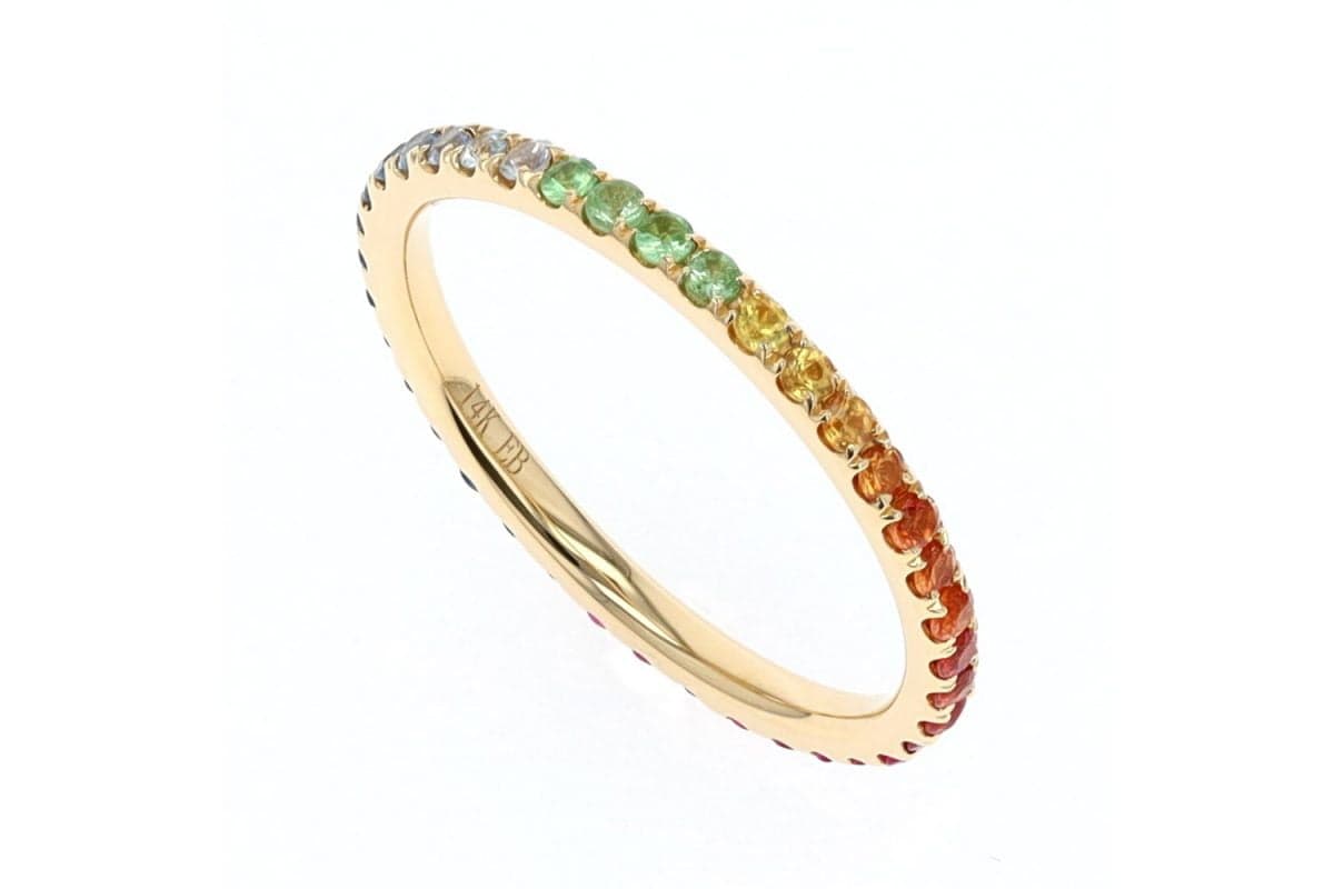 14 Karat Gold & Sapphire Shaded Rainbow Stacking Ring thumbnail 2
