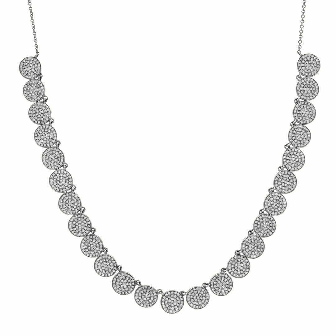 14 Karat White Gold 18″ Pave Circle Necklace Containing 25 Diamond Sections & Round Diamonds Weighing 1.99 Carats