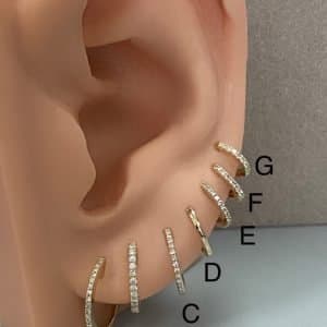 Size B – 14KT Gold & Diamond 12.4mm Huggies thumbnail 2