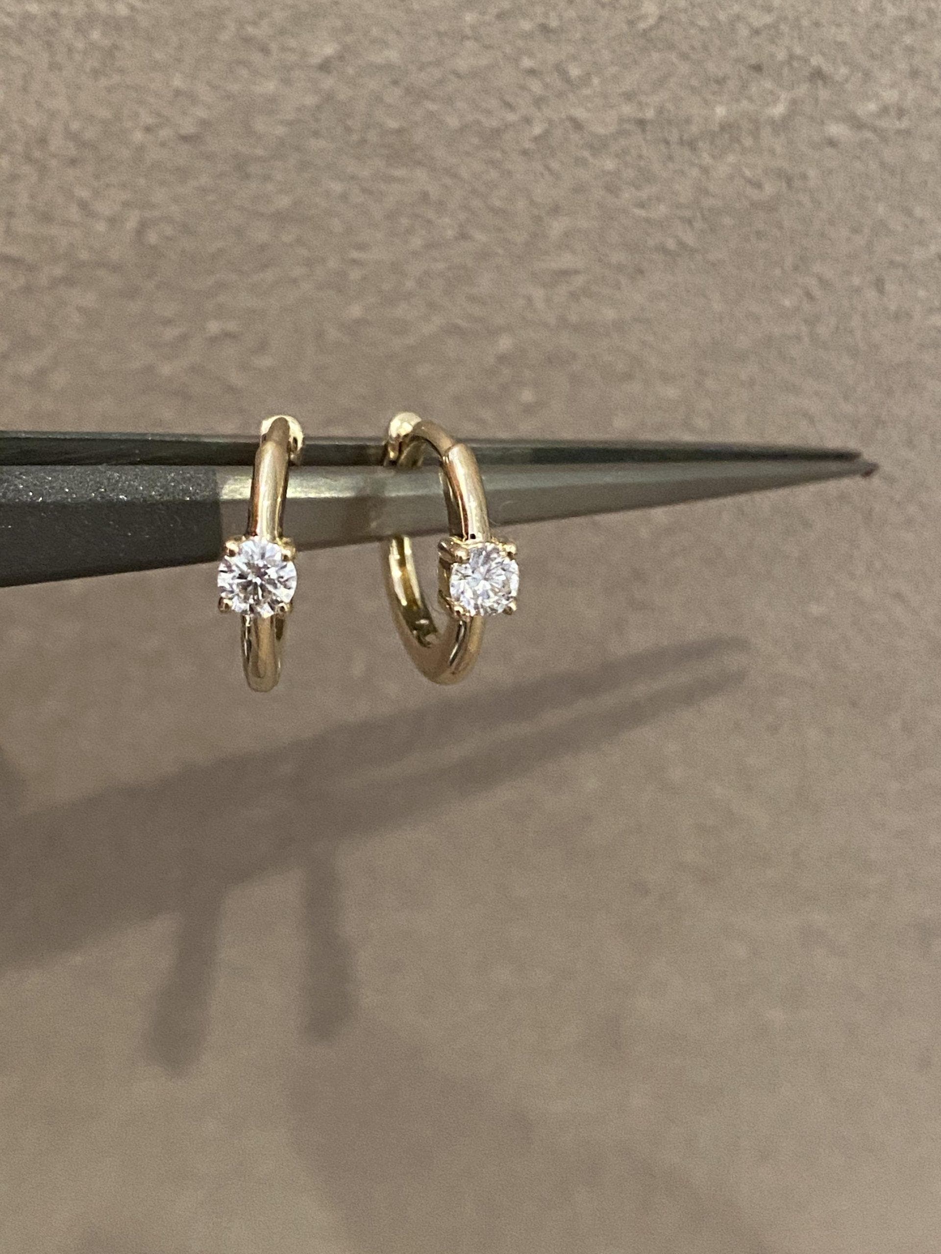 14 Karat Gold & Diamond 11mm Single Stone Huggie Earrings thumbnail 2