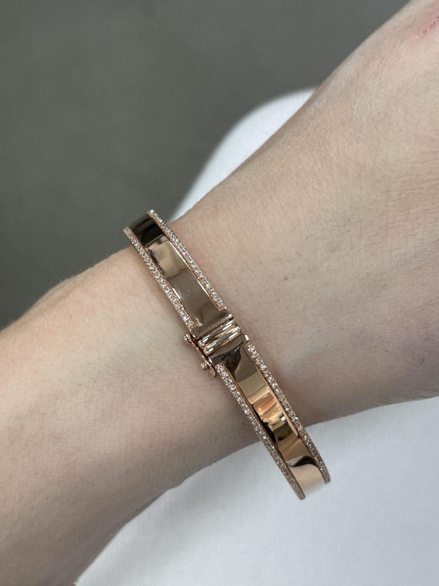 14 Karat Gold Diamond Bordered Bangle Bracelet thumbnail 3