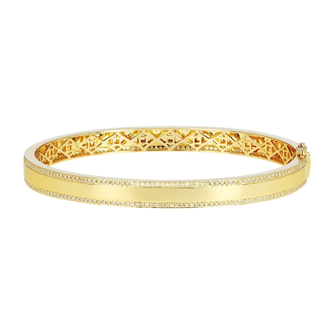14 Karat Gold Diamond Bordered Bangle Bracelet