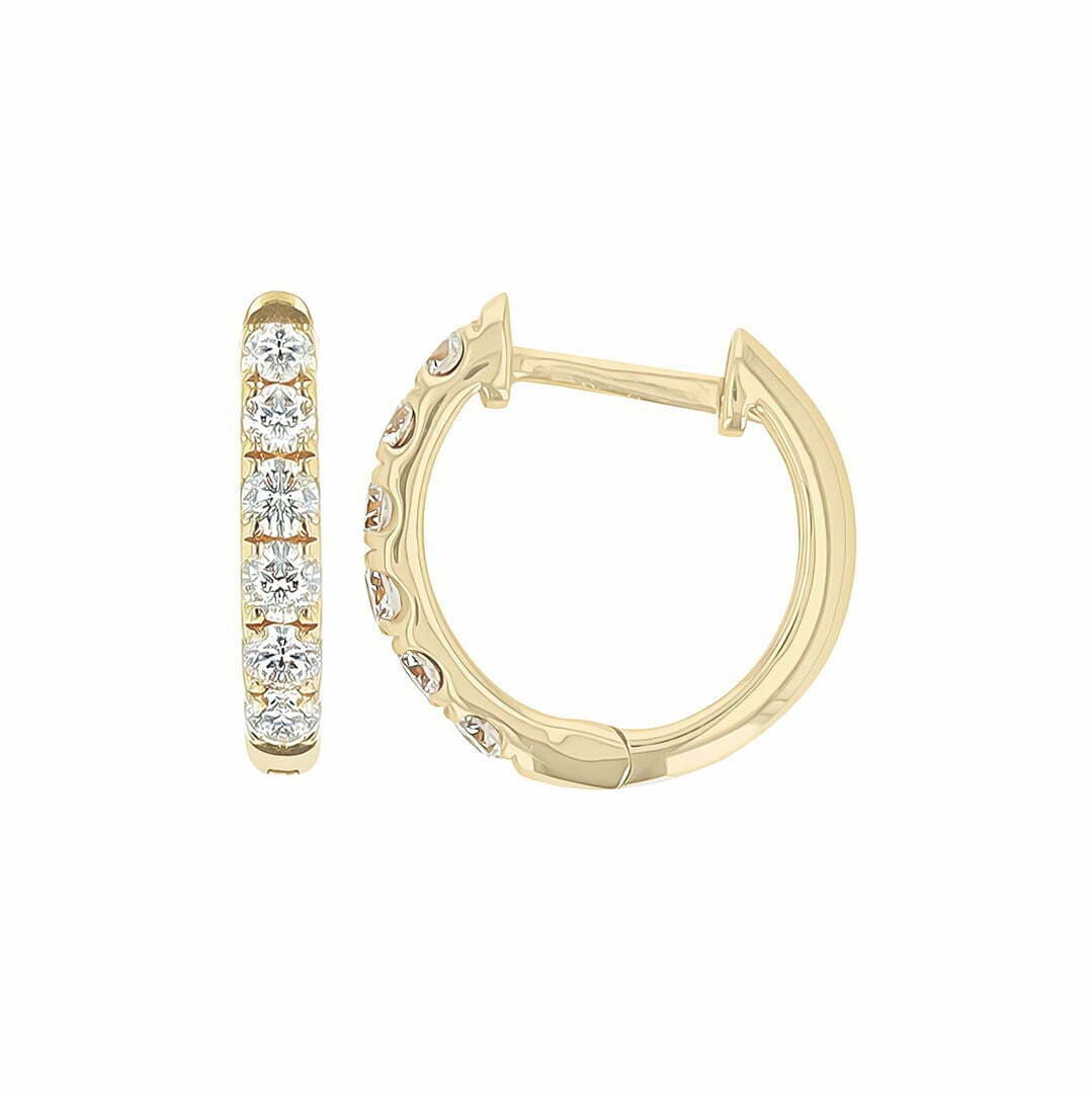 14 Karat Gold & Diamond 12mm Huggie Earrings
