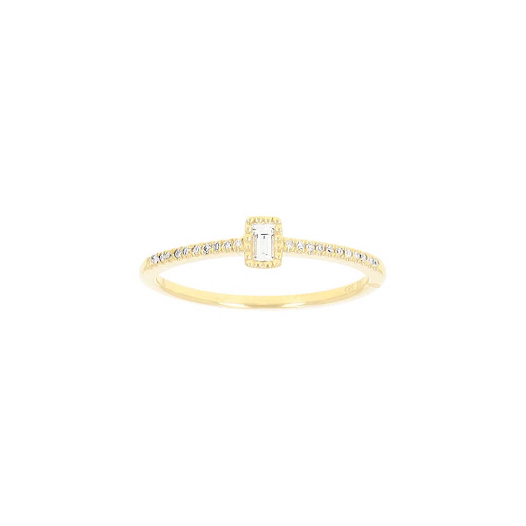 14 Karat Gold Ring Containing 22 Round Cut Diamonds Weighing 0.04 Carats & 1 Baguette Cut Diamond Weighing 0.11 Carats – Size 6.5