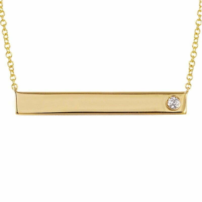 14 Karat Gold 18″ Bar Necklace Containing 1 Round Cut Diamond Weighing 0.04 Carats