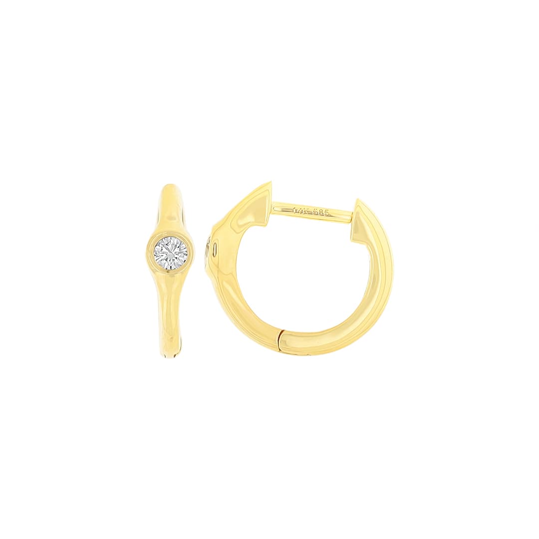 14 Karat Gold & Diamond 12mm Huggie Earrings