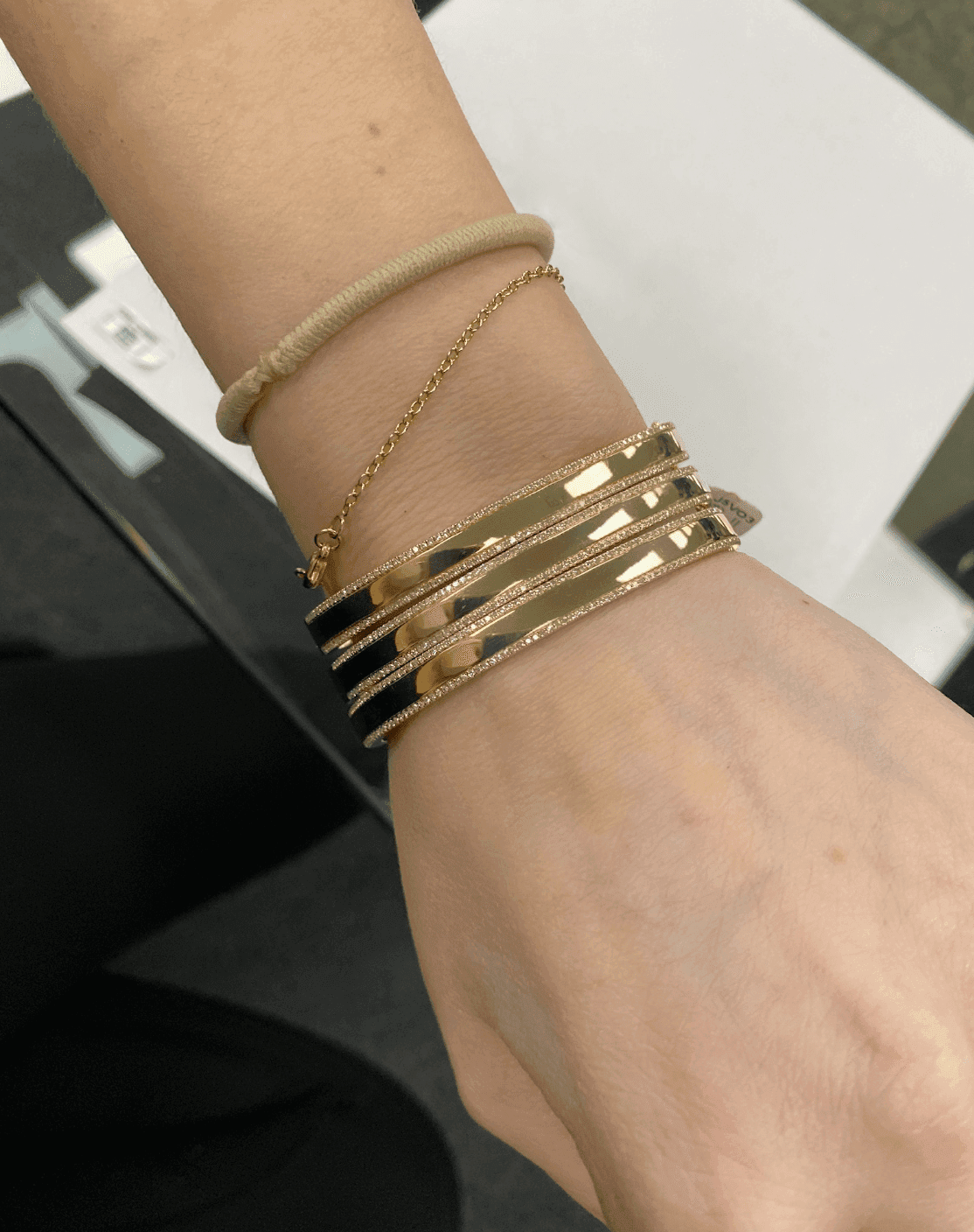 14 Karat Gold Diamond Bordered Bangle Bracelet thumbnail 2