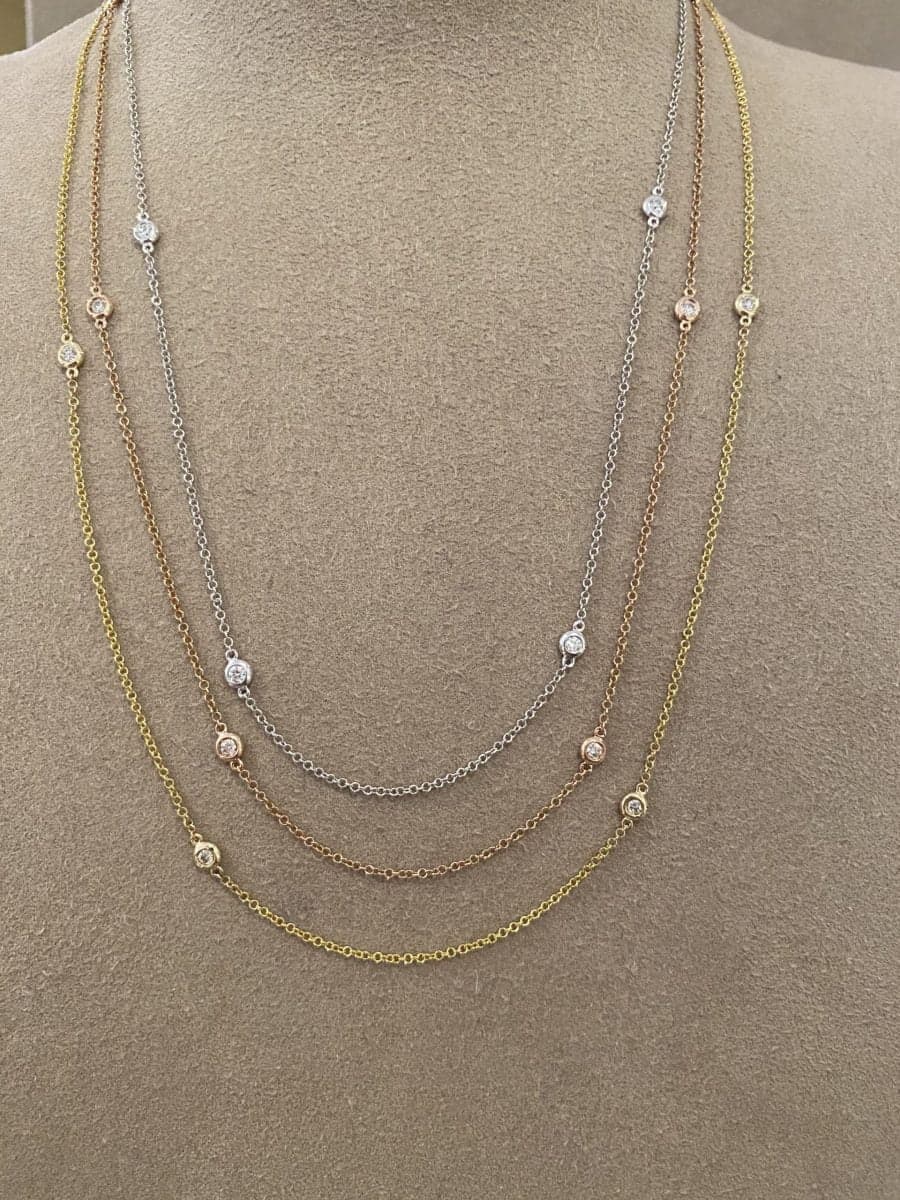 14 Karat Gold & 6 Bezel Set Diamond Necklace 18″ thumbnail 3