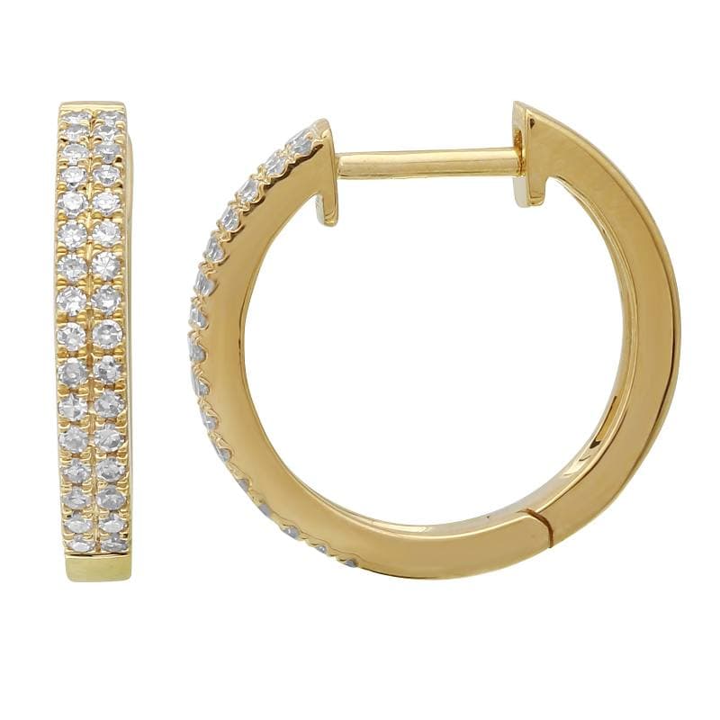 14 Karat Gold & Diamond Flat 2 Row, 15mm Hoop Earrings