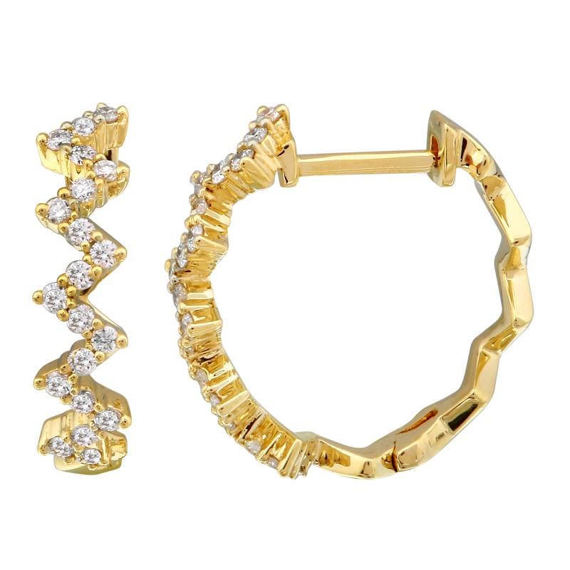 14 Karat Gold & Diamond 14mm Zig Zag Huggie Earrings