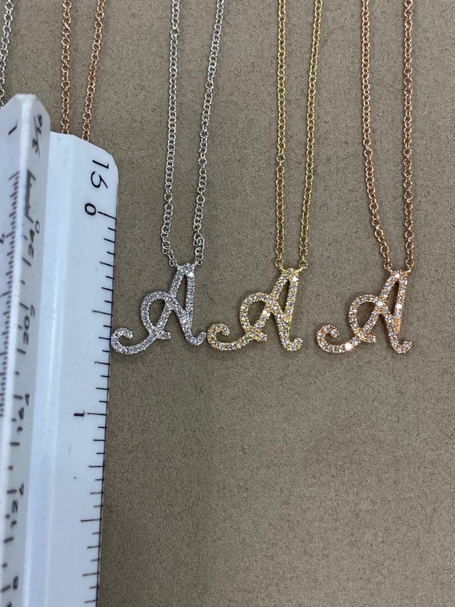 14 Karat Gold & Diamond 18″ Cursive Initial Necklace (Small) thumbnail 2