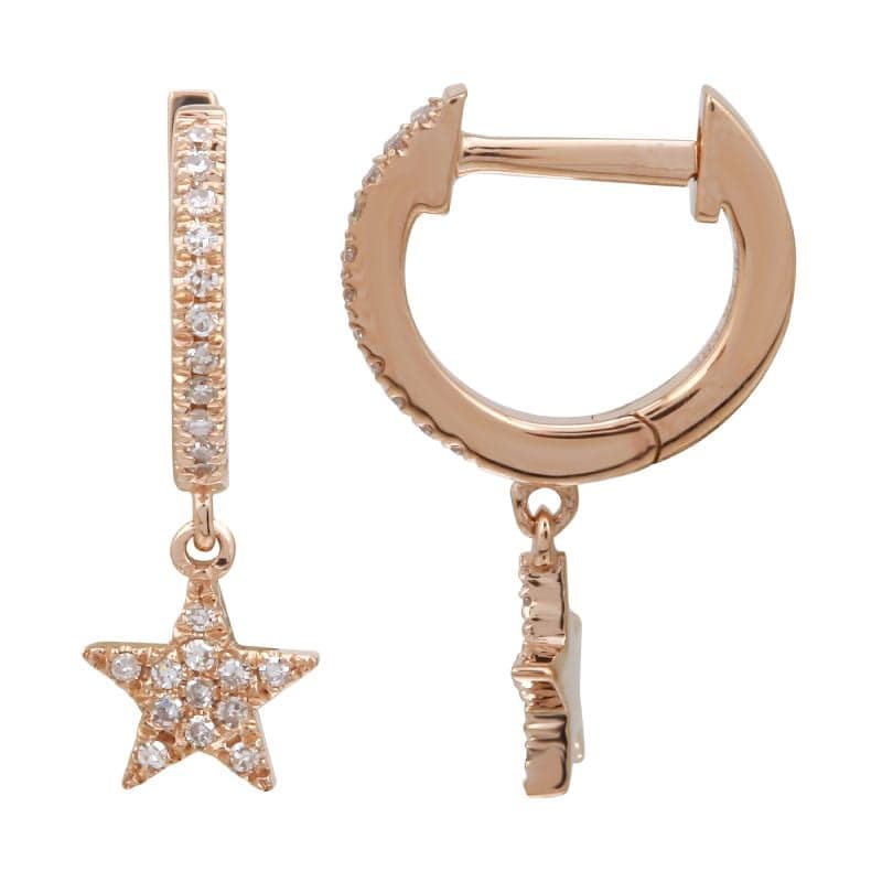 14 Karat Gold & Diamond Star Dangle Huggie Earrings thumbnail 3