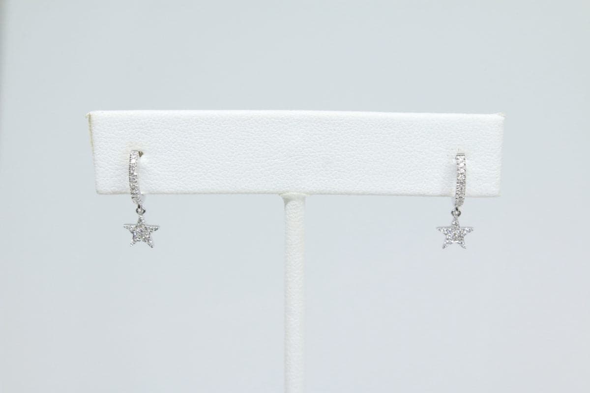 14 Karat Gold & Diamond Star Dangle Huggie Earrings thumbnail 4