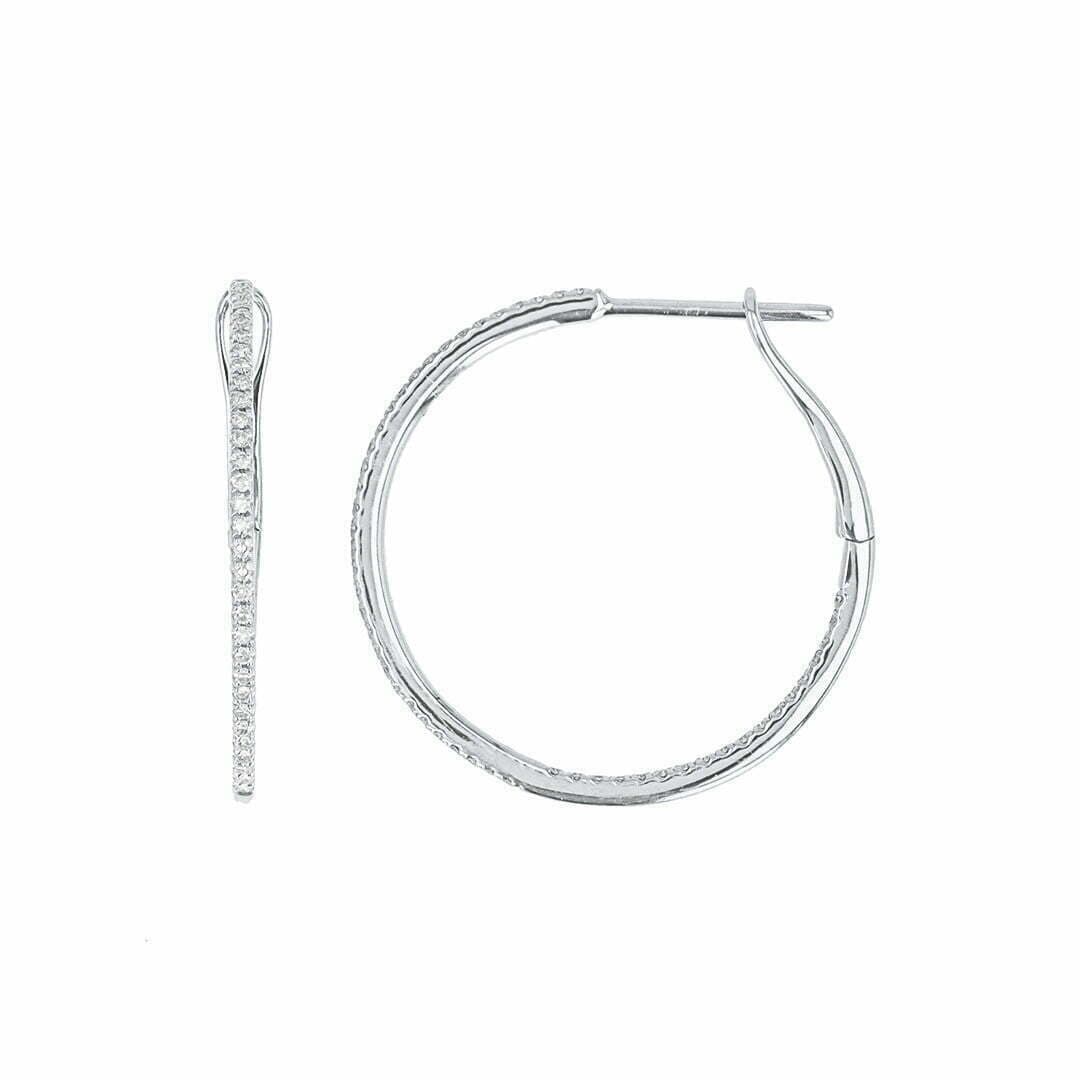 14 Karat Gold & Diamond 1.06″ Hoop Earrings thumbnail 3