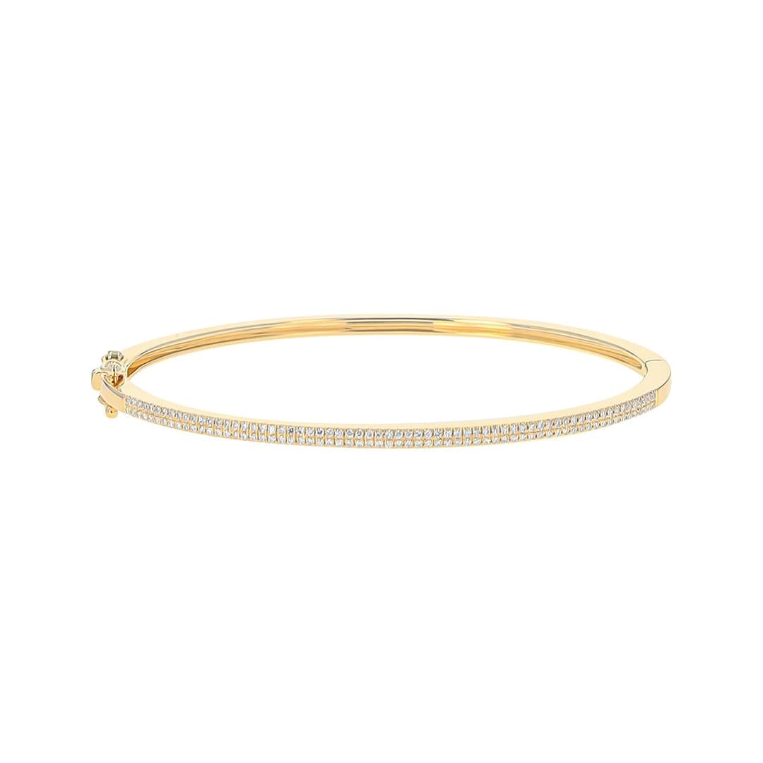 14 Karat Gold 2 Row Pave Diamond Bangle Bracelet