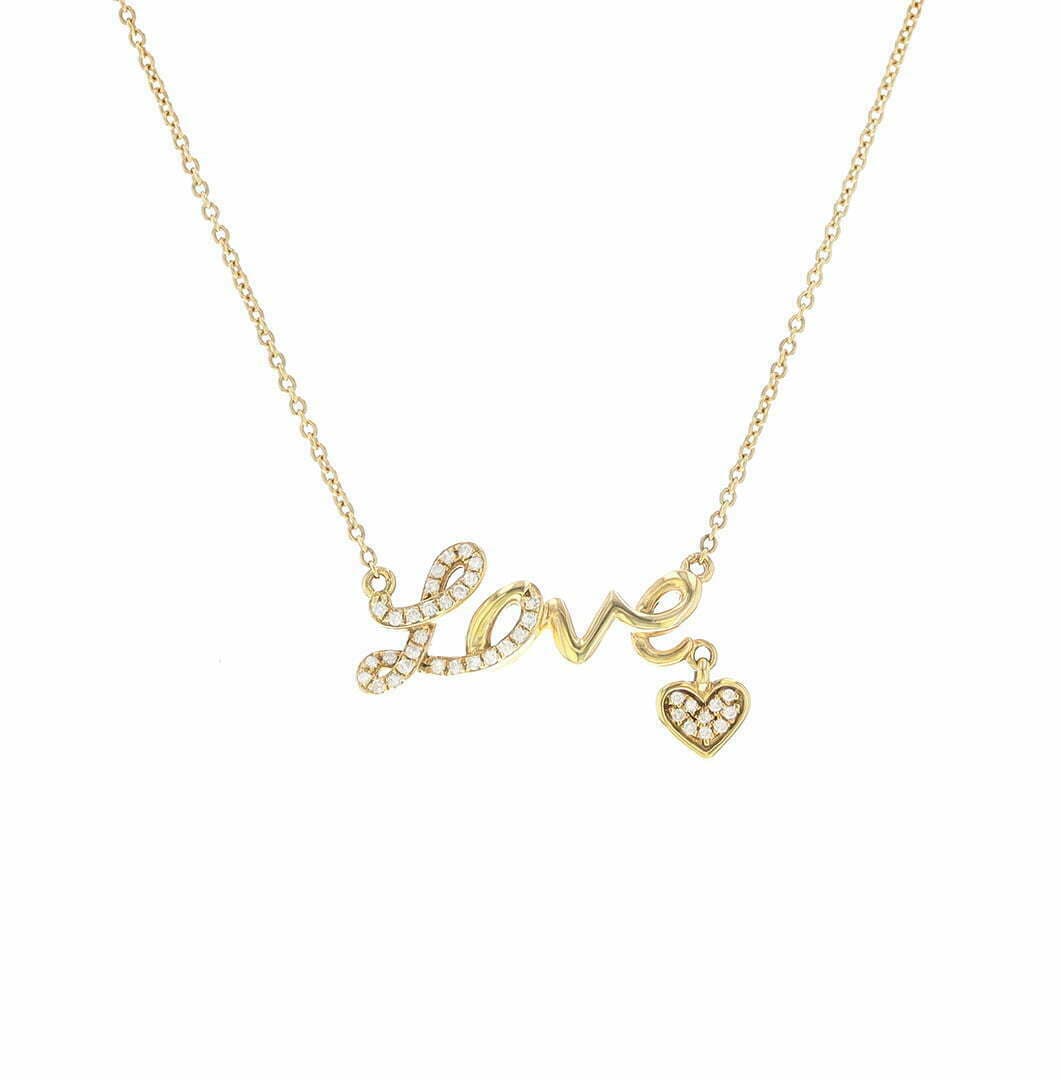 14 Karat Gold & Diamond “Love” Necklace 18″