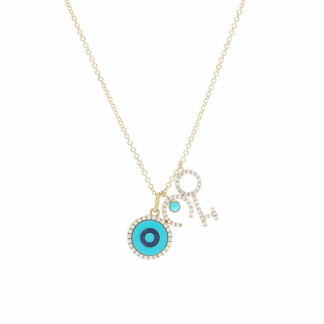 14 Karat Gold, 18″ Necklace Containing Turquoise Weighing 0.57 Carats & Round Cut Diamonds Weighing 0.04 Carats