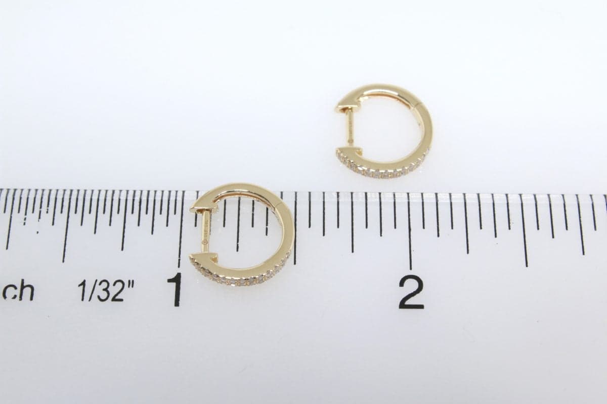 14 Karat Gold & Diamond 2 Row, Pave Huggie Earrings 12mm thumbnail 3
