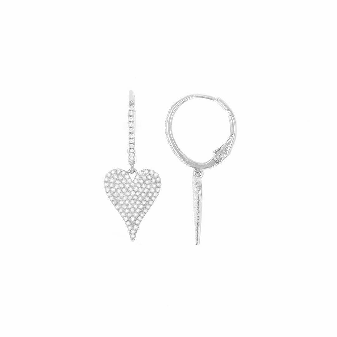14 Karat Gold & Diamond 12.9mm Pave Dangle Heart Earrings