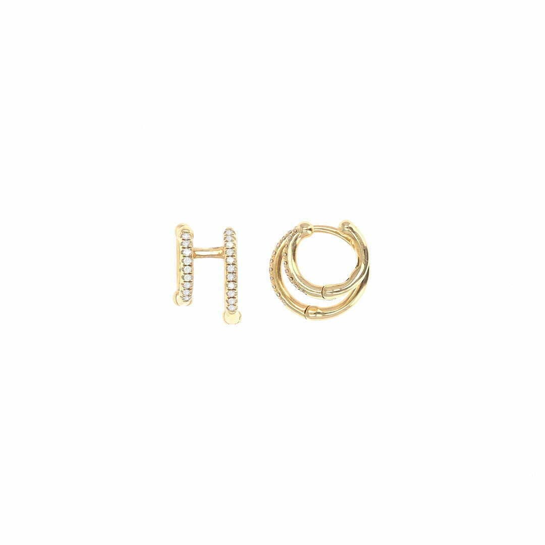 14 Karat Gold & Diamond Double Huggie Illusion Earrings