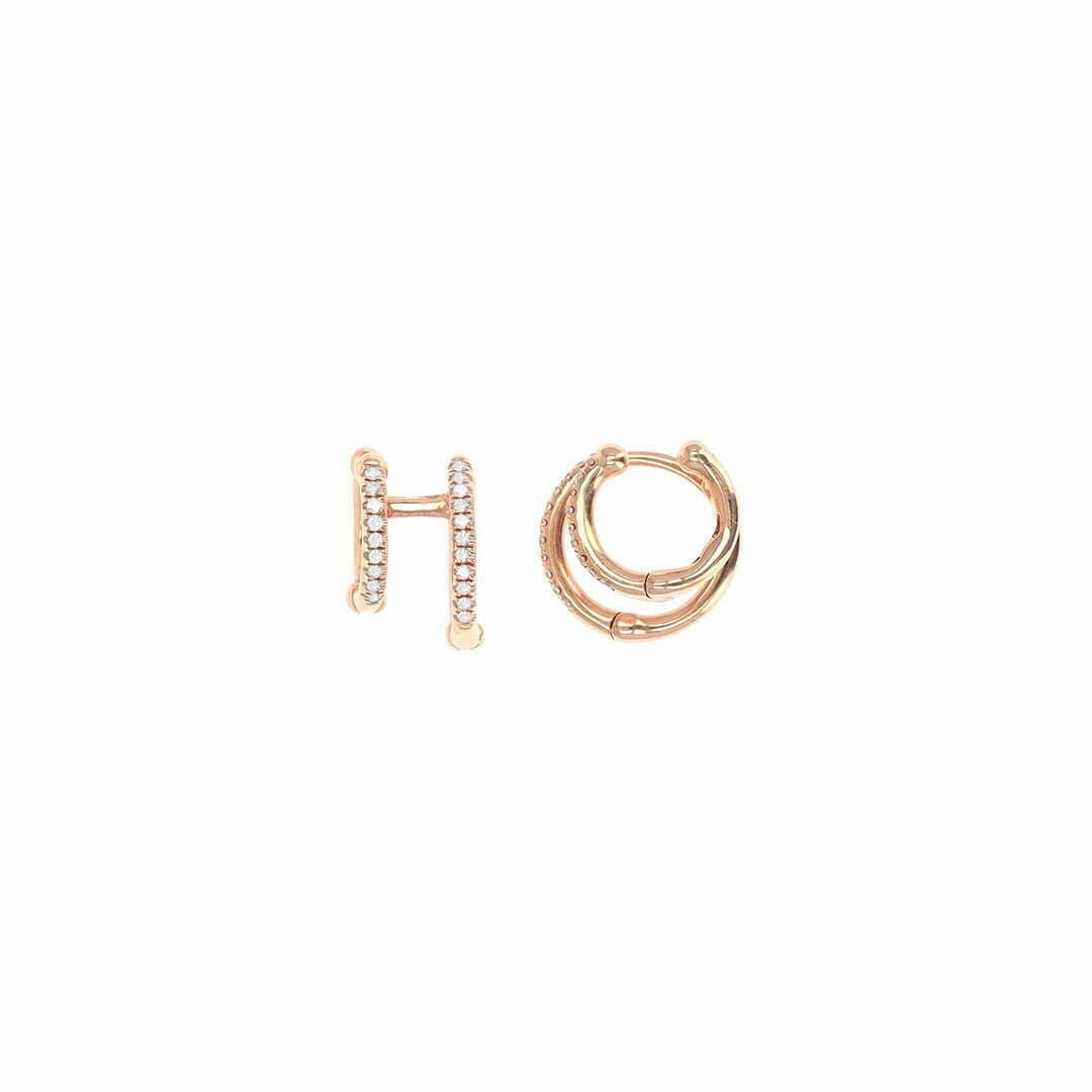 14 Karat Gold & Diamond Double Huggie Illusion Earrings thumbnail 3