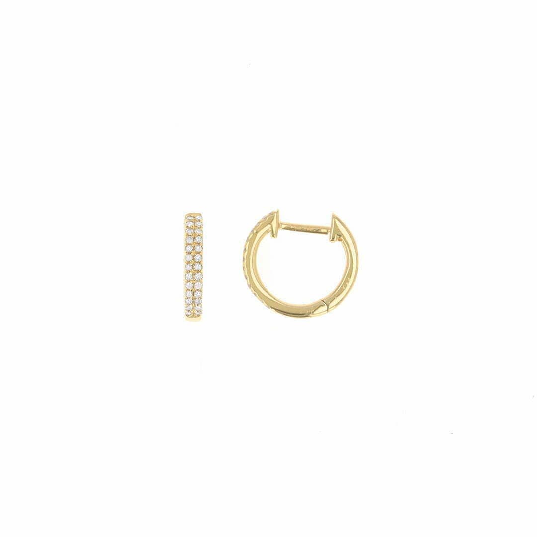 14 Karat Gold & Diamond 2 Row, Pave Huggie Earrings 12mm