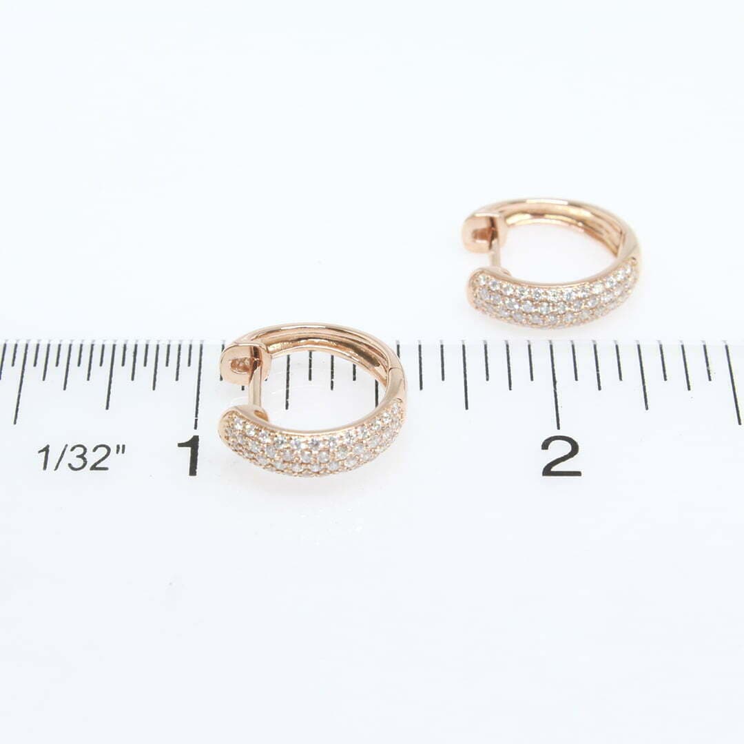 14 Karat Gold & Diamond 4 Row, Pave Huggie Earrings 13mm thumbnail 3