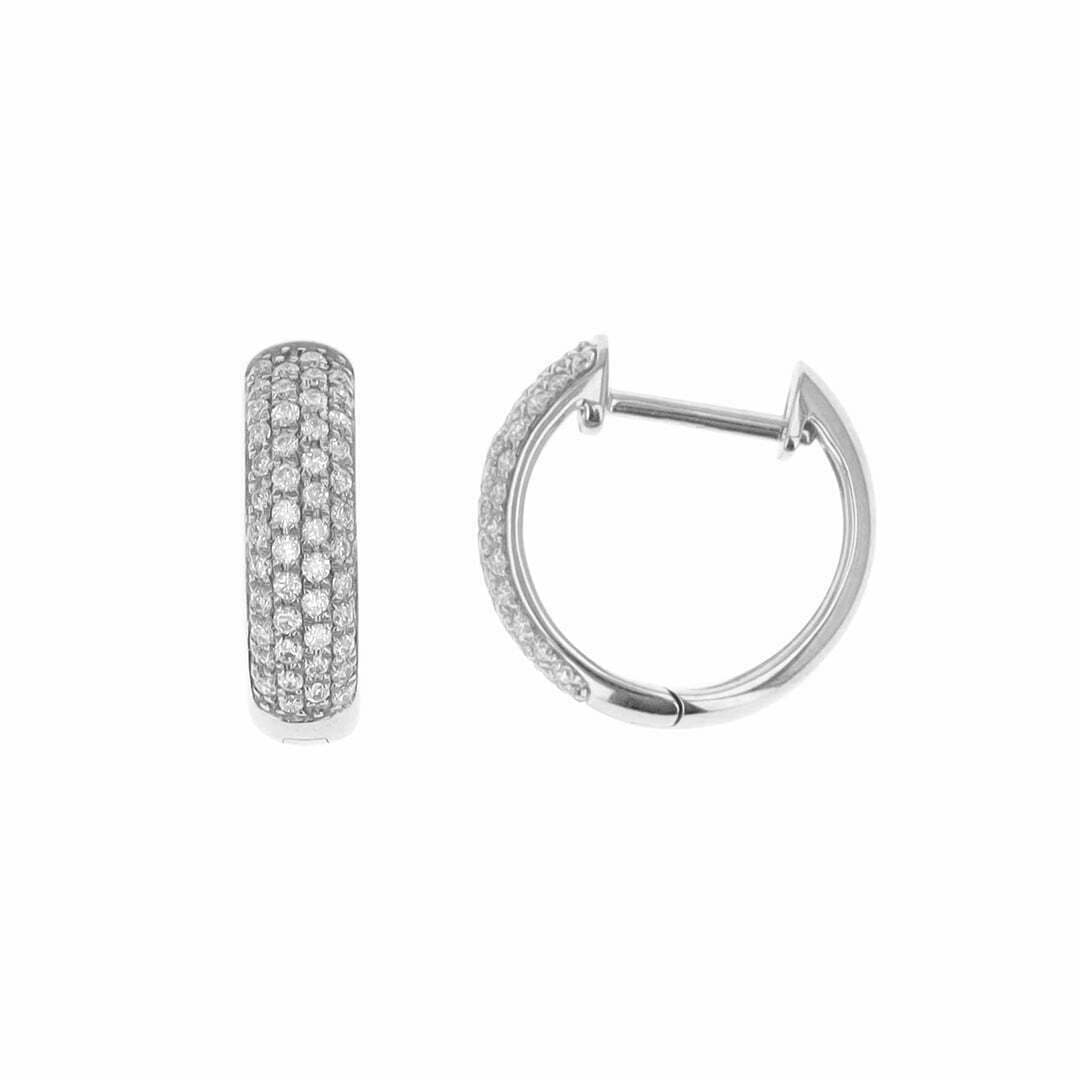 14 Karat Gold & Diamond 4 Row, Pave Huggie Earrings 13mm