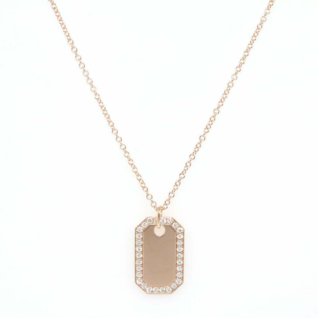 14 Karat, 18″ Gold Dog Tag Necklace Containing 30 Round Cut Diamonds Weighing 0.40 Carats thumbnail 2