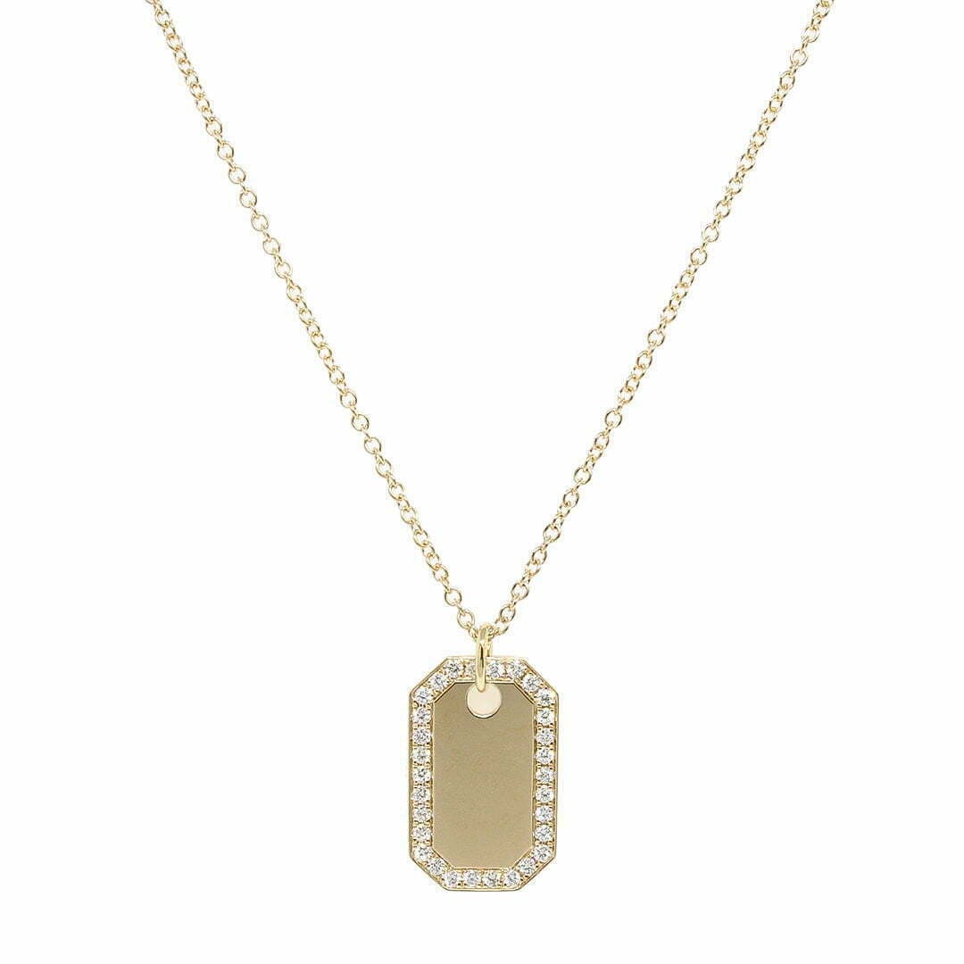 14 Karat, 18″ Gold Dog Tag Necklace Containing 30 Round Cut Diamonds Weighing 0.40 Carats