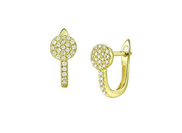 14 Karat Gold & Diamond Disc Huggie Earrings