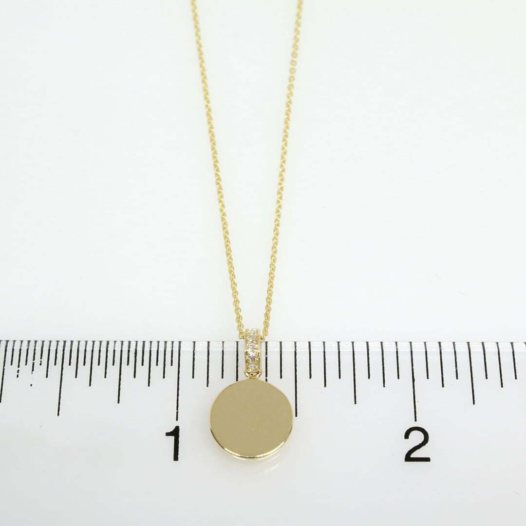 14 Karat Gold 18″ Engravable Disc Necklace Containing 5 Round Cut Diamonds Weighing 0.02 Carats thumbnail 2