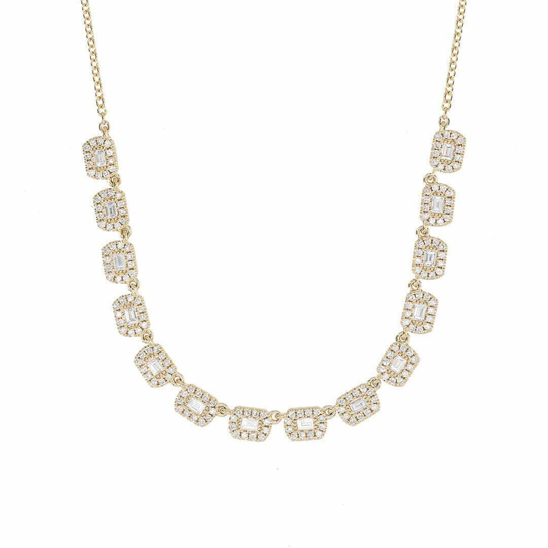 14 Karat Gold, 18″ Necklace Containing 182 Round & Baguette Cut Diamonds Weighing 1.02 Carats