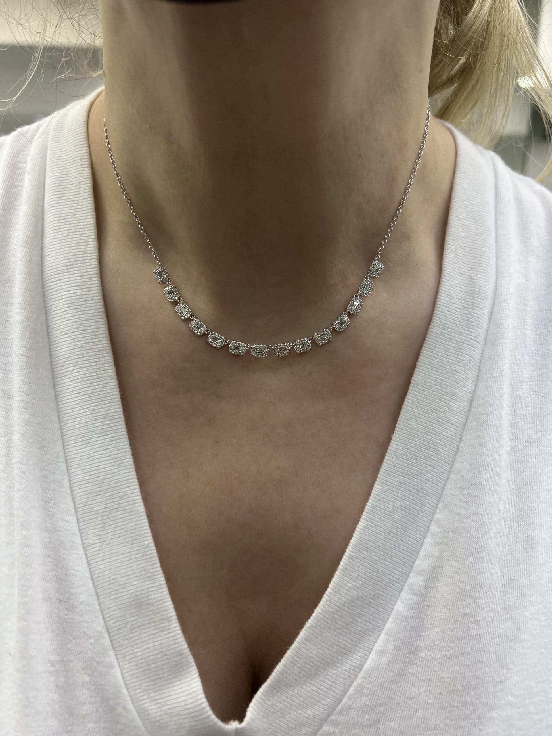 14 Karat Gold, 18″ Necklace Containing 182 Round & Baguette Cut Diamonds Weighing 1.02 Carats thumbnail 4
