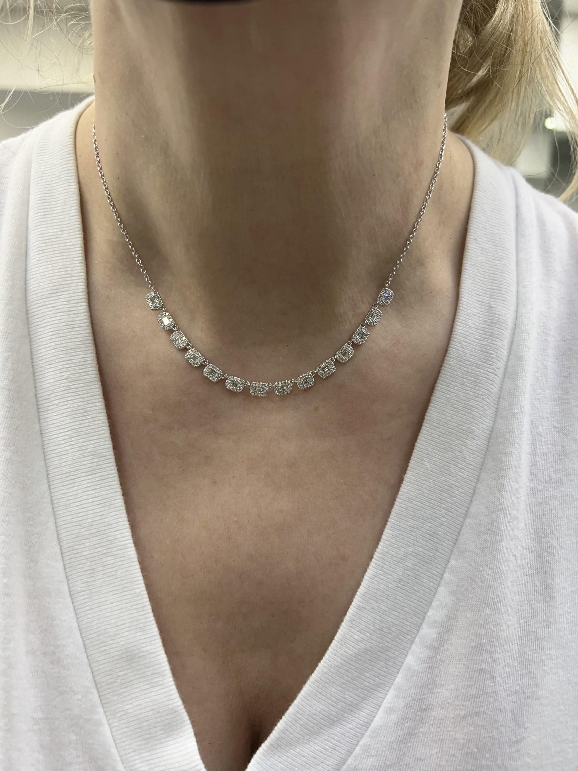 14 Karat Gold, 18″ Necklace Containing 182 Round & Baguette Cut Diamonds Weighing 1.02 Carats thumbnail 3