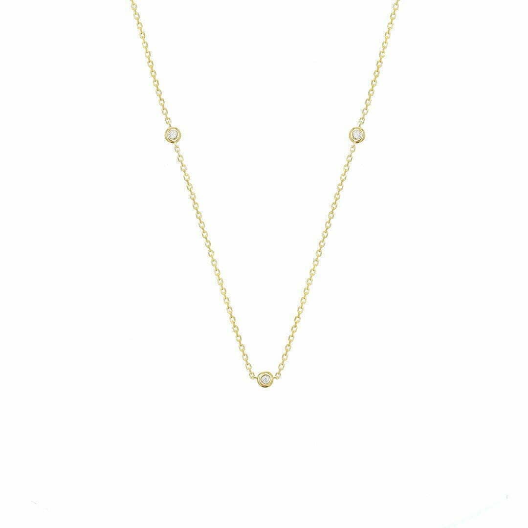 14 Karat Gold & 3 Bezel Set Diamond Necklace 18″