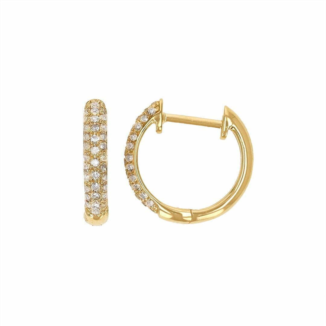 14 Karat Gold & Diamond 3 Row Pave Huggies 13mm