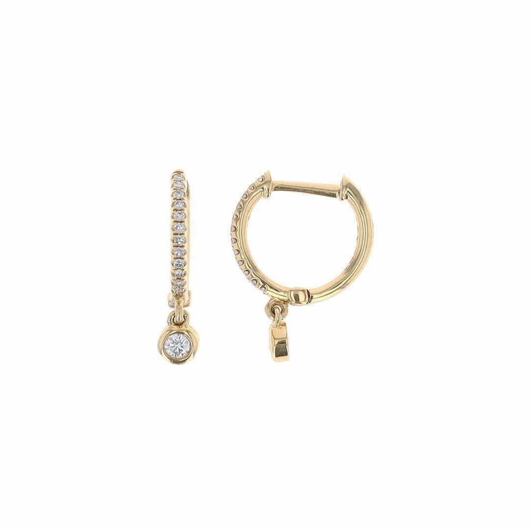 14 Karat Gold & Diamond 11mm Dangle Huggie Earring