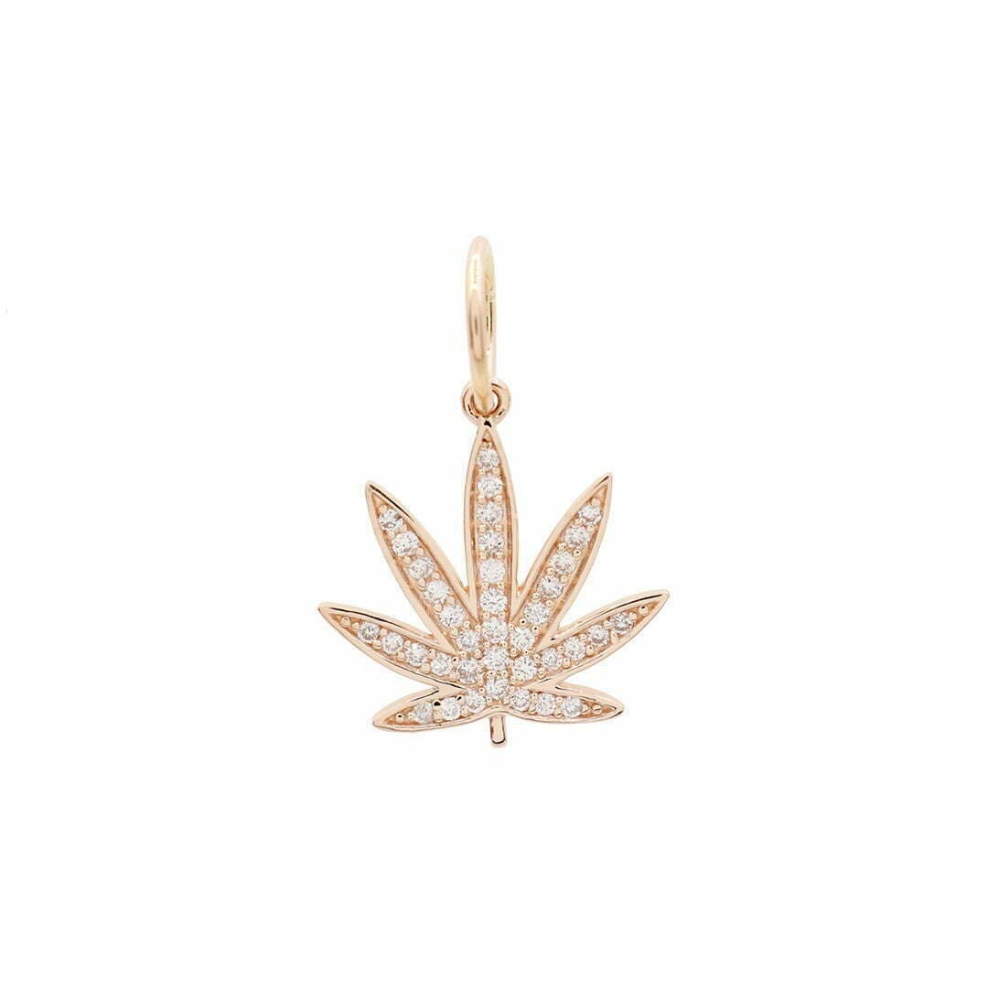 14KT Rose Gold & Diamond Cannabis Leaf Pendant