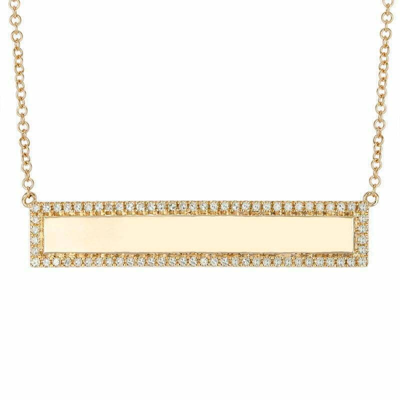 14KT Gold & Diamond 18″ Outlined Bar Necklace