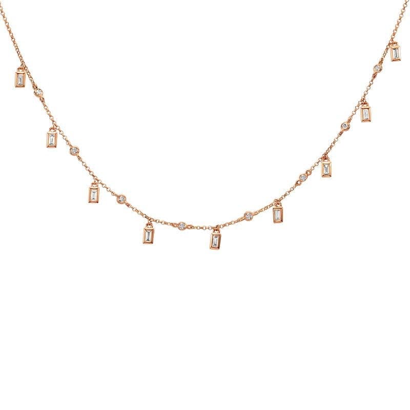 14 Karat Gold & Baguette Diamond Dangle Necklace 18″