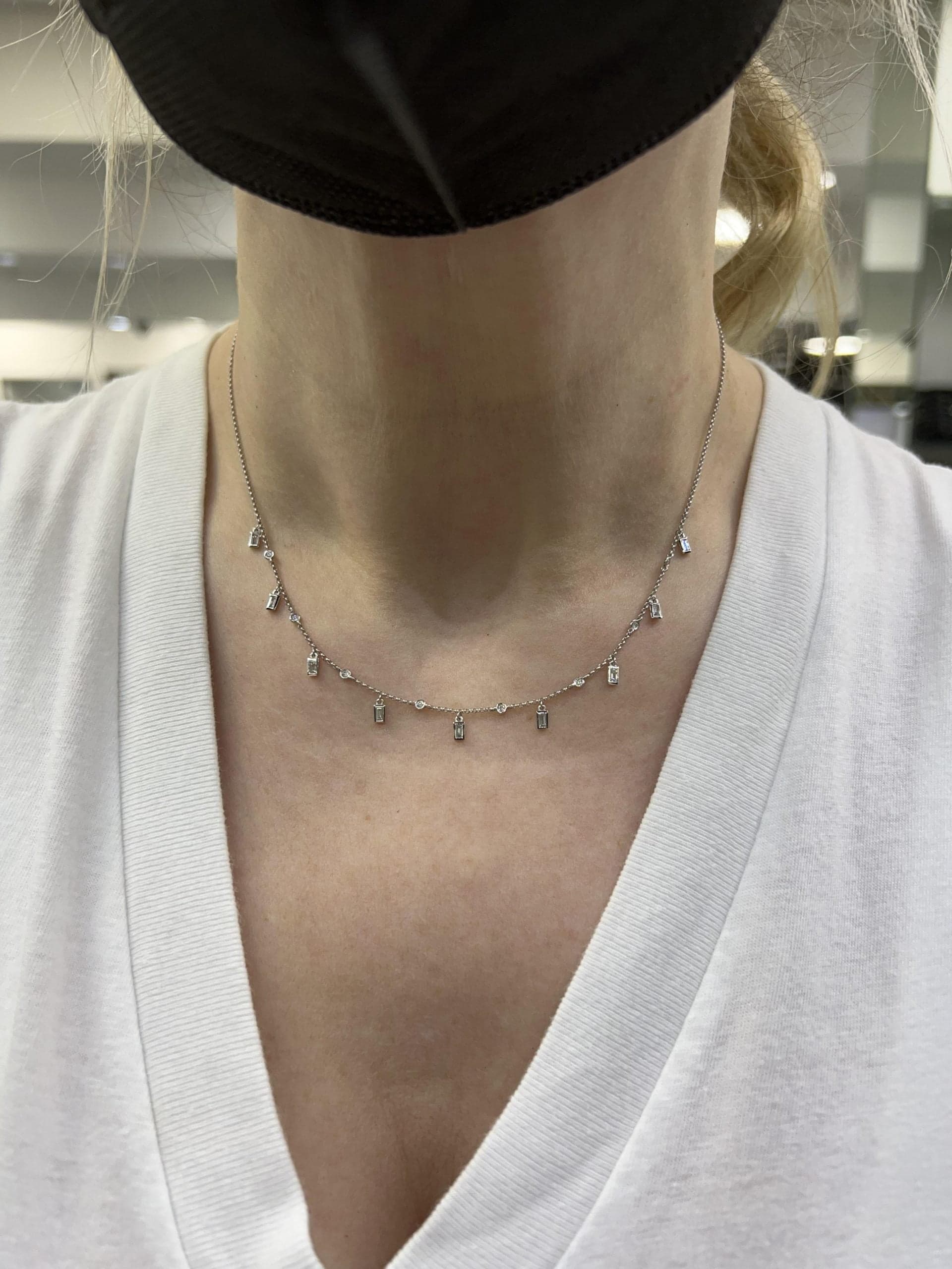 14 Karat Gold & Baguette Diamond Dangle Necklace 18″ thumbnail 2